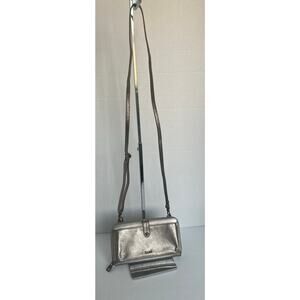 The Sak Leather Iris 3 in 1 Metallic Gold Crossbody Clutch Zip Around Wallet Bag